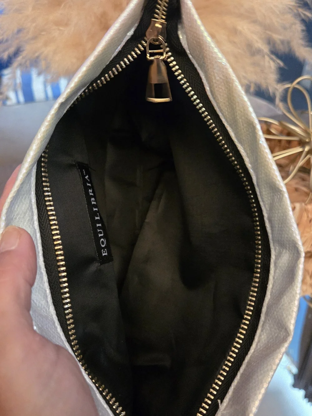 Equilibria Metallic Champagne Gold Iridescent Textured Zip Clutch Pouch